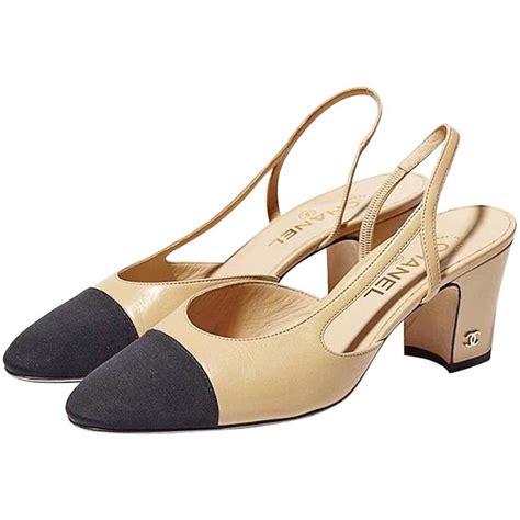 chanel slingback shoes beige and black